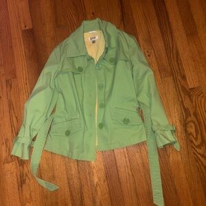 Talbots Green Trench Coat Lightweight Cotton Blend